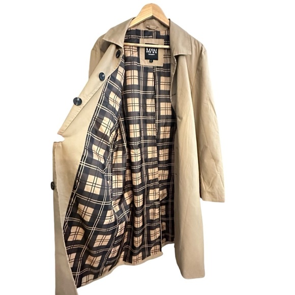 Boohoo Man, Khaki, Five Button, Midi Length, Trench Coat sz L - Picture 10 of 14